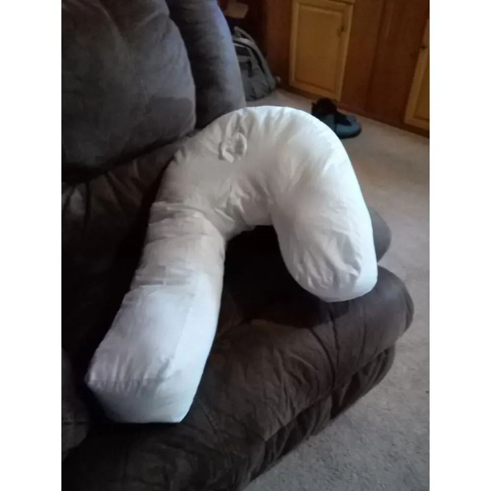 IDML White J-Shaped Side Sleeping Pillow for Neck & Shoulder Pain W/Pillow Case
